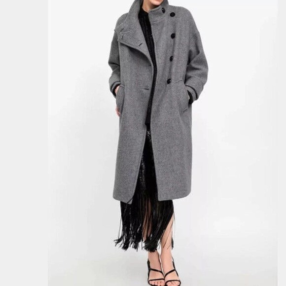 Zara Jackets & Blazers - Zara Basic Asymmetric Button Coat Wool Blend Gray Women's Size XL